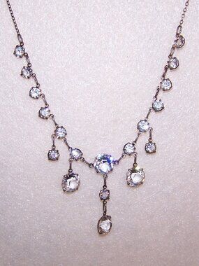Art Deco 16.25" Sterling Silver Crystal Dangle Drop Necklace